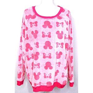 Disney Minnie Mouse Womens Fleece Pajama Pullover Top Sleepwear Pink Sz XXL - 2X